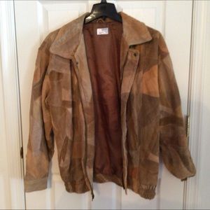 Men’s patchwork suede leather coat size large.